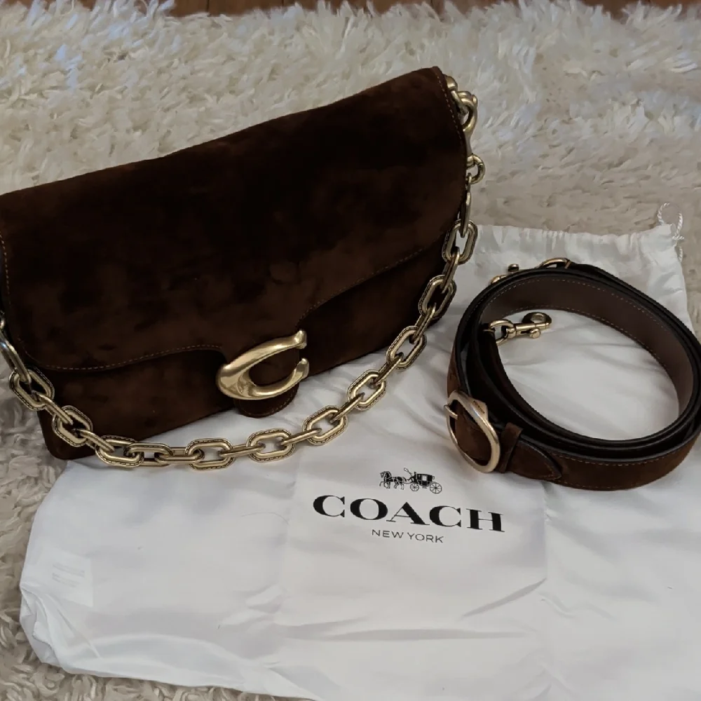 Coach Chain Tabby Shoulder Bag Brown Suede - Picture 1 of 7